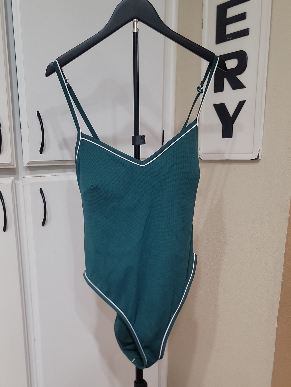 Shade & Shore Teal One-Piece Swimsuit with White Piping